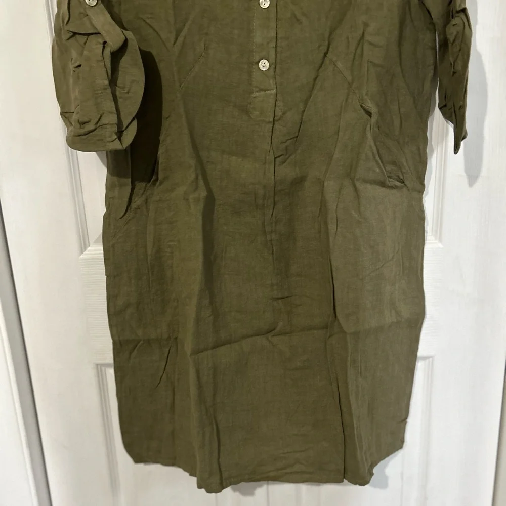 Elena Baldi Army Green Olive Linen knee Length Dress size XL - Picture 3 of 8